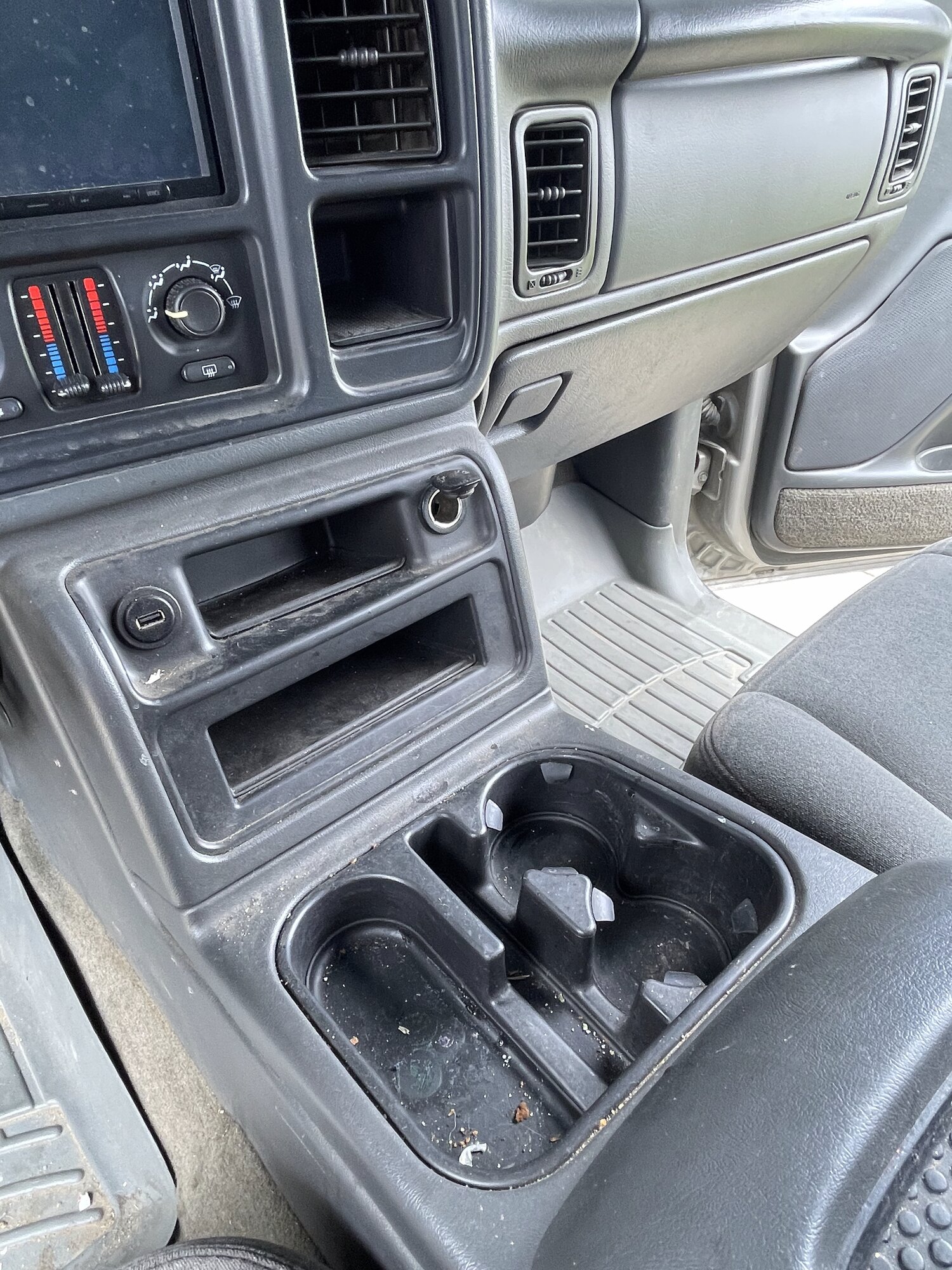 Center console before interior cleaning